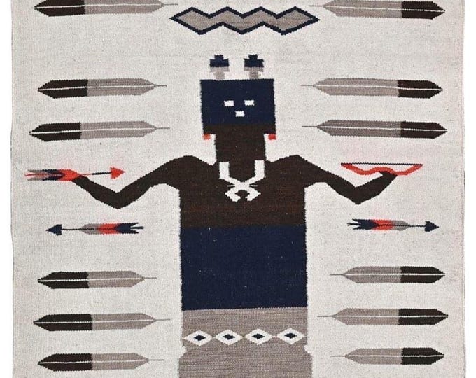 Spirit Of The Arrows native Navajo kilim rug, flatweave kilim dhurrie rug, southwest area yei rug, handmade Navajo wool rug for living room
