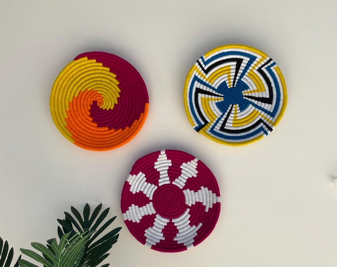 Set of 3 Handwoven Wall Baskets, Boho Wall Baskets, Tribal Basket Wall Decor, Tradional Woven Wall Art, Eco Home Accent