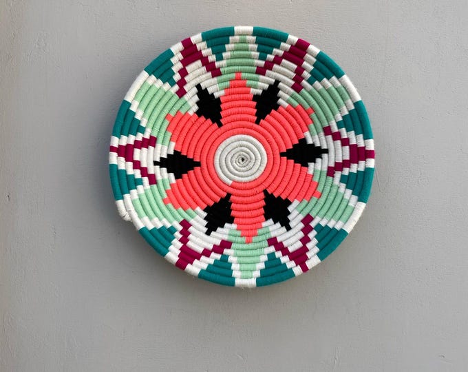 Green African Wall Basket: Boho Woven wall art, Ethnic Decor