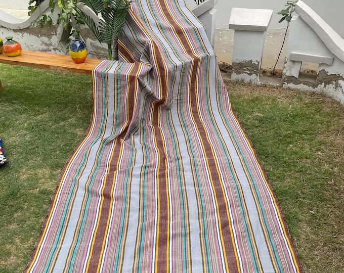 X large striped throw blanket, woven throw for couch, chair & sofa, Fall throw, colorful throw, Bed runner, funky throw for living room