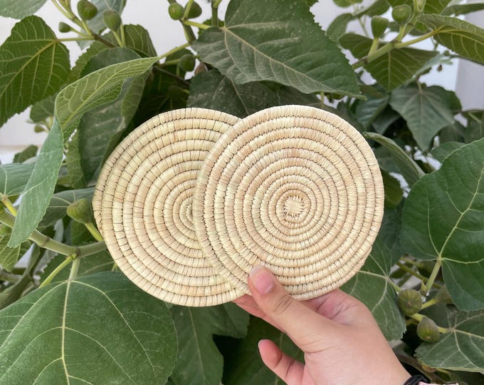 Handwoven Coasters Set of 6: Handmade Woven Cup Mats, 6 inch, boho coasters, eco friendly decor
