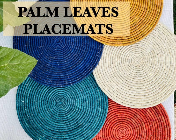 Hand Woven Round Placemat set of 6, Round Eco Friendly Placemats, Boho Placemat, Woven Table Mats, Rustic Placemats, Boho Table Decor, 14 in