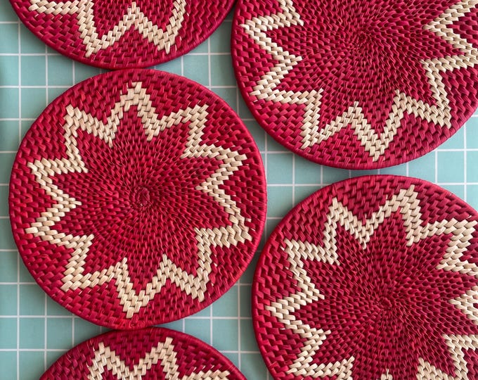 Christmas Red Placemats: Woven Holiday Table Decor (12 inches)
