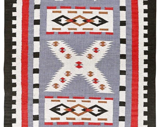 Desert Crossing Navajo Rug By Suzzi home, Earth Tone blue Navajo Kilim rug, Native American Rug, Traditional Wool Rug, 8x10, Boho Home Decor