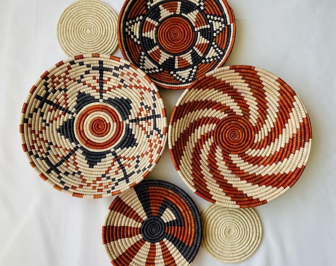 Wall Hanging Baskets Set Of 6, Hand Woven Wall Baskets, Boho Neutral Wall Baskets, Rustic Wall Baskets, Bohemian Wall Hanging Decor