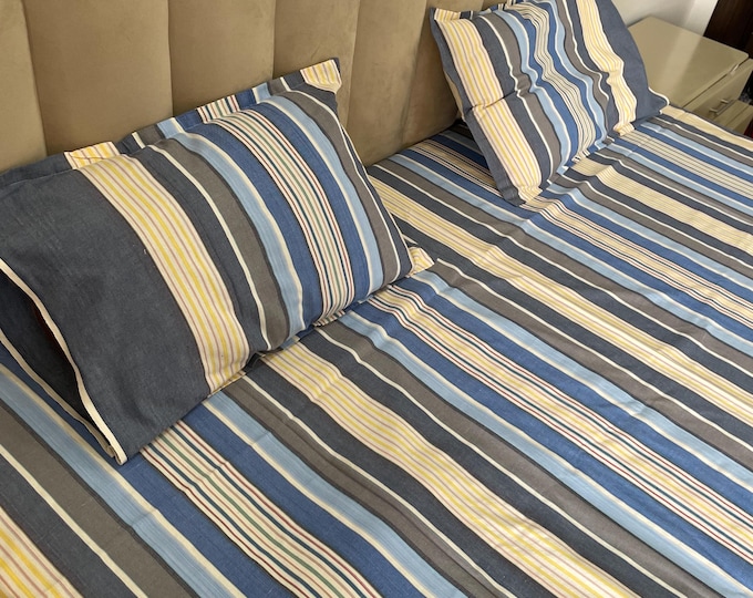 Pink Striped Cotton Bed Sheet Set: Queen Size, 3-Piece Minimalist Bedding