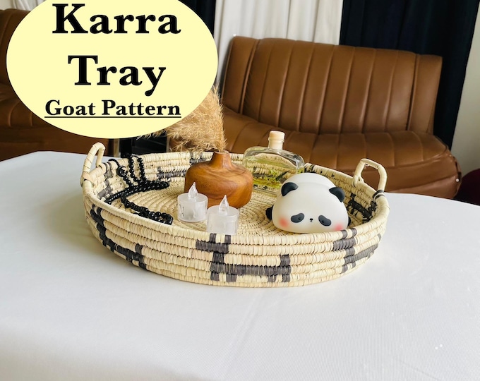 Woven Palm Leaf Tray: Rustic Farmhouse Ottoman Coffee Table Decor