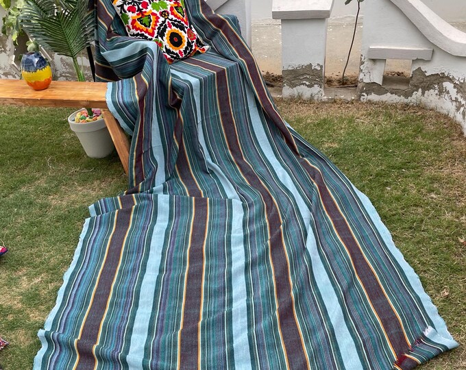 X large green striped throw blanket, woven throw for couch, chair & sofa, Christmas fall throw, bed runner, colorful throw for living room