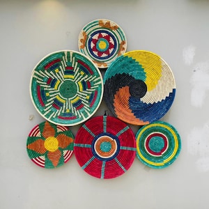 Wall basket decore, woven baskets, wall hanging, boho wall basket art, baskets for wall, African wall basket, set 6 baskets, assorted basket