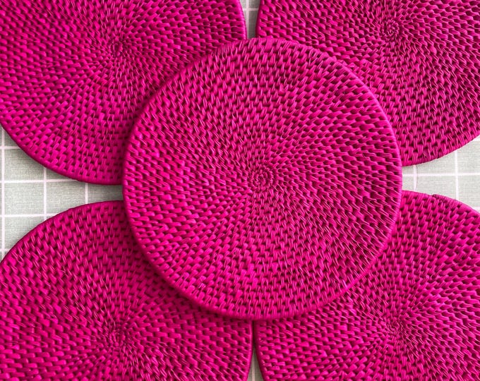 Hot Pink Round Placemats, Seagrass Natural Pink Placemats, Boho Fuchsia Placemat, Pink Table Mats, Placemat For Table, Bohemian Table Decor