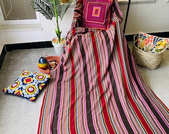 X grote roze gestreepte deken, geweven deken voor bank, stoel en bank, kleurrijke plaid, bedloper, funky plaid voor woonkamer