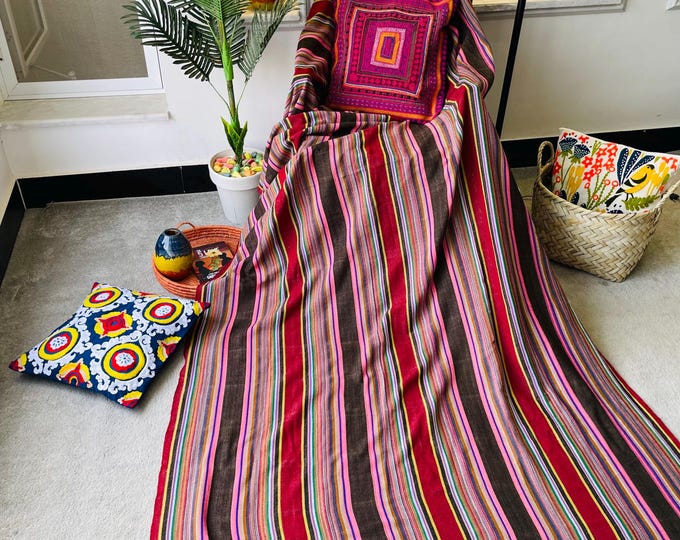 X large pink striped throw blanket, woven throw for couch, chair & sofa, colorful throw, Bed runner, funky throw for living room