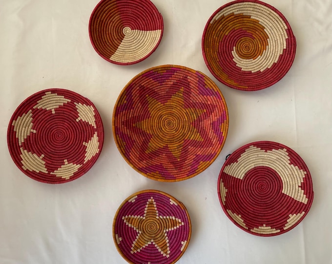 Wall Basket Decor Set of 6, Bohemian Wall Basket, Unique Wall Basket Decor, Woven Seagrass Baskets, Living Room & Bedroom Wall hanging
