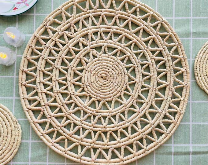 Woven Round Placemats, Boho Place mats, Eco Friendly Placemats, Natural Placemats, Handwoven Placemats, Place Mat, Fall Table Decor, 15inch