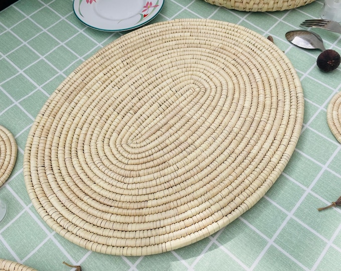 Woven oval placemats for Table, Natural Placemats, Wicker Placemats, Boho Place mats, Placemats Set of 6, Plate Mat, Farmhouse table decor