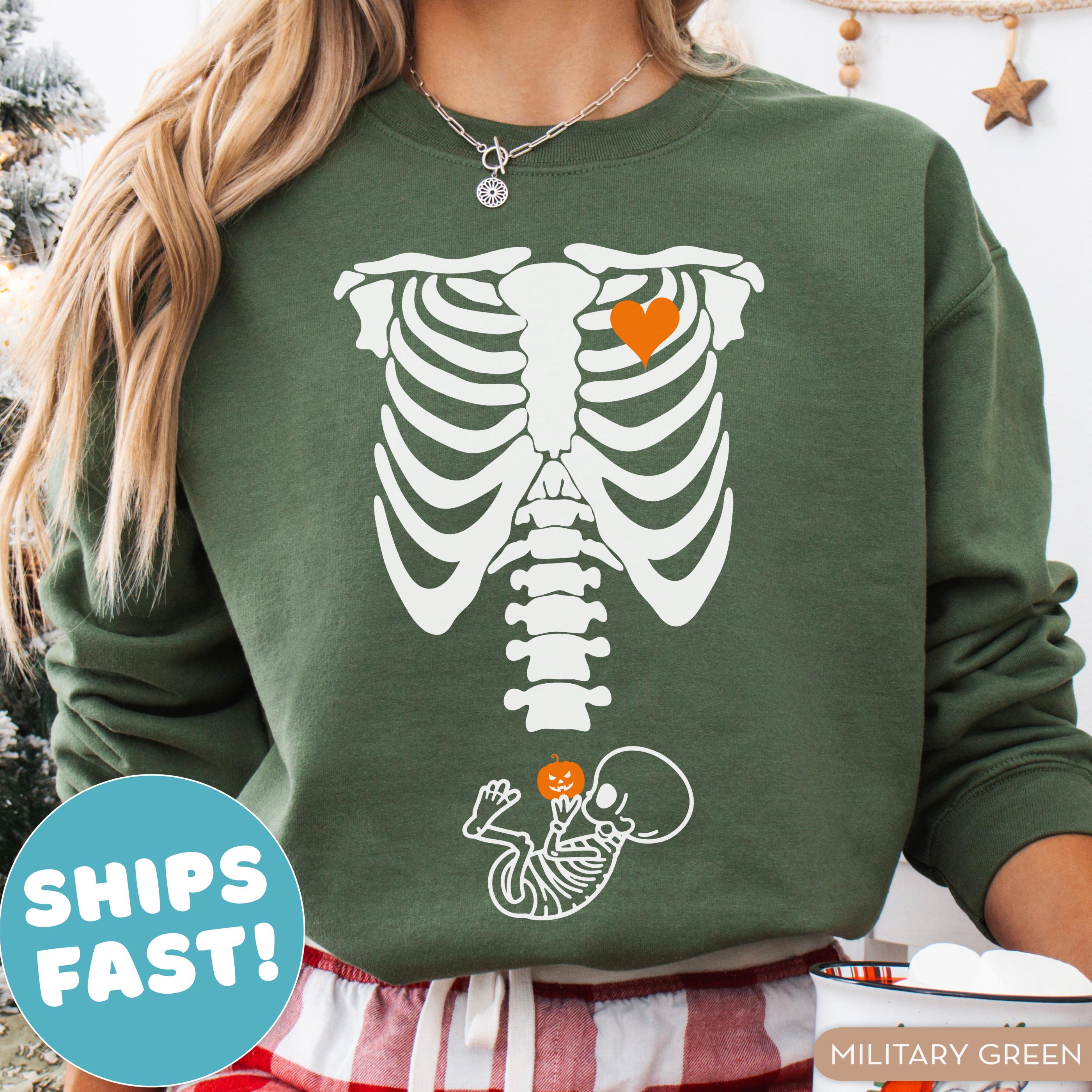 Sweatshirt Halloween Grossesse Fille Squelette - Pour Femme Enceinte, Style Fun Et Décontracté