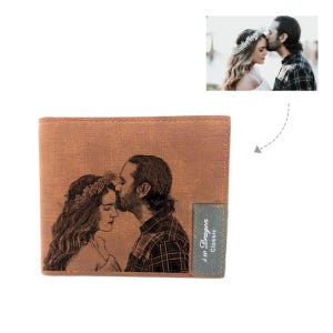 Cartera personalizada con foto grabada para hombre: Cartera de cuero negro personalizada con imagen, nombre o mensaje, regalo perfecto para cumpleaños.