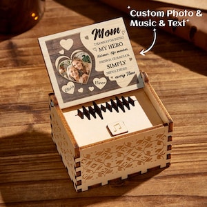 Personalized Wooden Photo Music Box Custom Heart Shaped Gift with Picture and Song Unique Keepsake Gift for Mom Mothers Day Birthday