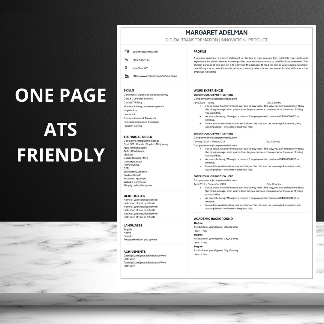 Ats-friendly Resume Template | Professional Minimalist CV | Editable ...