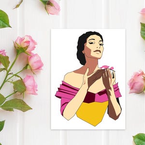 Cartão postal de arte de Maria Callas, ilustração de ícone da ópera, cartão postal feminista, poder feminino, arte pop, cartão postal de mulher, arte feminina, cartão postal de inspiração