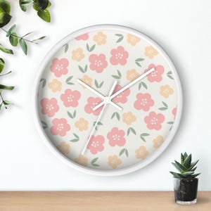 Floral Wall Clock, Vintage Flower Clock Home Decor, Cute Modern Timepiece for Kitchen, Living Room, Housewarming Gift, Spring Decor