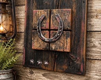 Lucky Horseshoe Wall Plaque | Rustic Western Decor | Handcrafted Reclaimed Wood | Farmhouse Wall Art | Home, Barn & Workshop Gift