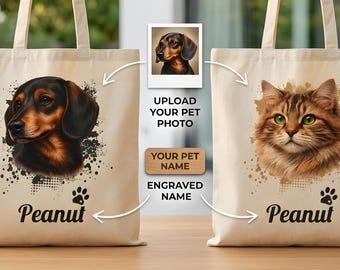 Custom Pet Portrait Tote Bag, Personalized Dog Mom Bag, Custom Dog Gift, Cat Mom Tote Bag, Dog Lover Gift, Custom Pet Bag for Women