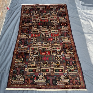 アフガニスタンヴィンテージストーリーラグ war rug 91x144cm USED】90'S-00'S HANDMADE AFGHAN WAR RUG ④ | KON