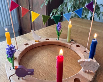 Filz Wimpelkette Kindergeburtstag Regenbogen / Pastell Girlande – passend für Geburtstagsring - personalisierbar mit Name Deko Birthday