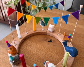Filz Wimpelkette Kinder Geburtstag Regenbogen / Pastell Girlande f. Geburtstagsring groß und klein - Deko Stecker personalisiert Cake Topper