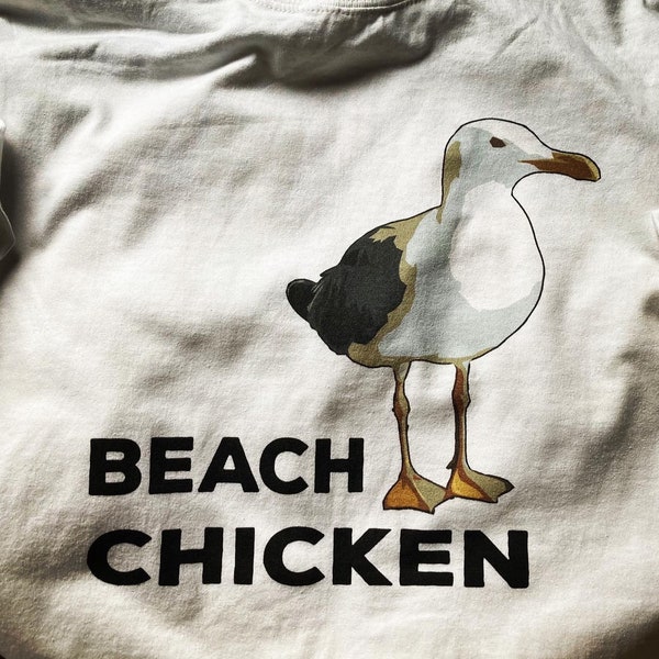 BEACH CHICKEN SHIRT Funny Seagull Tshirt for sale Bird Meme Beach Fashion boardwalk souvenir graphic tee Gull slang rad shirts nj shore usa