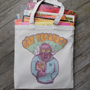 HEB JE RECORDS? tote bag Vinyl Record Collector herbruikbare canvas tas met psychedelische kunst door NJ artist shop 45s 33s Made in usa flea market eco