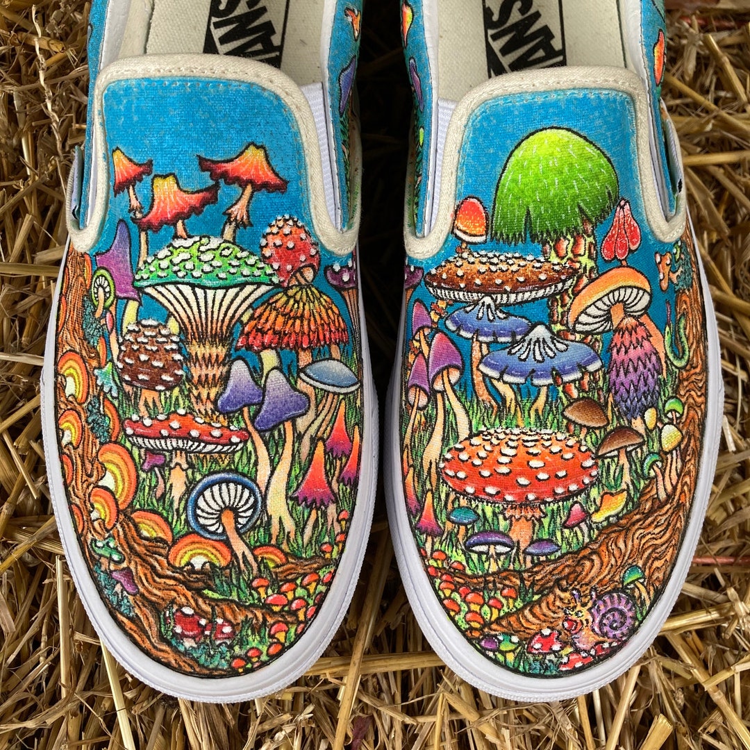 HANDDRAWN MUSHROOM Custom Vans Slip on Shoes Original - Etsy