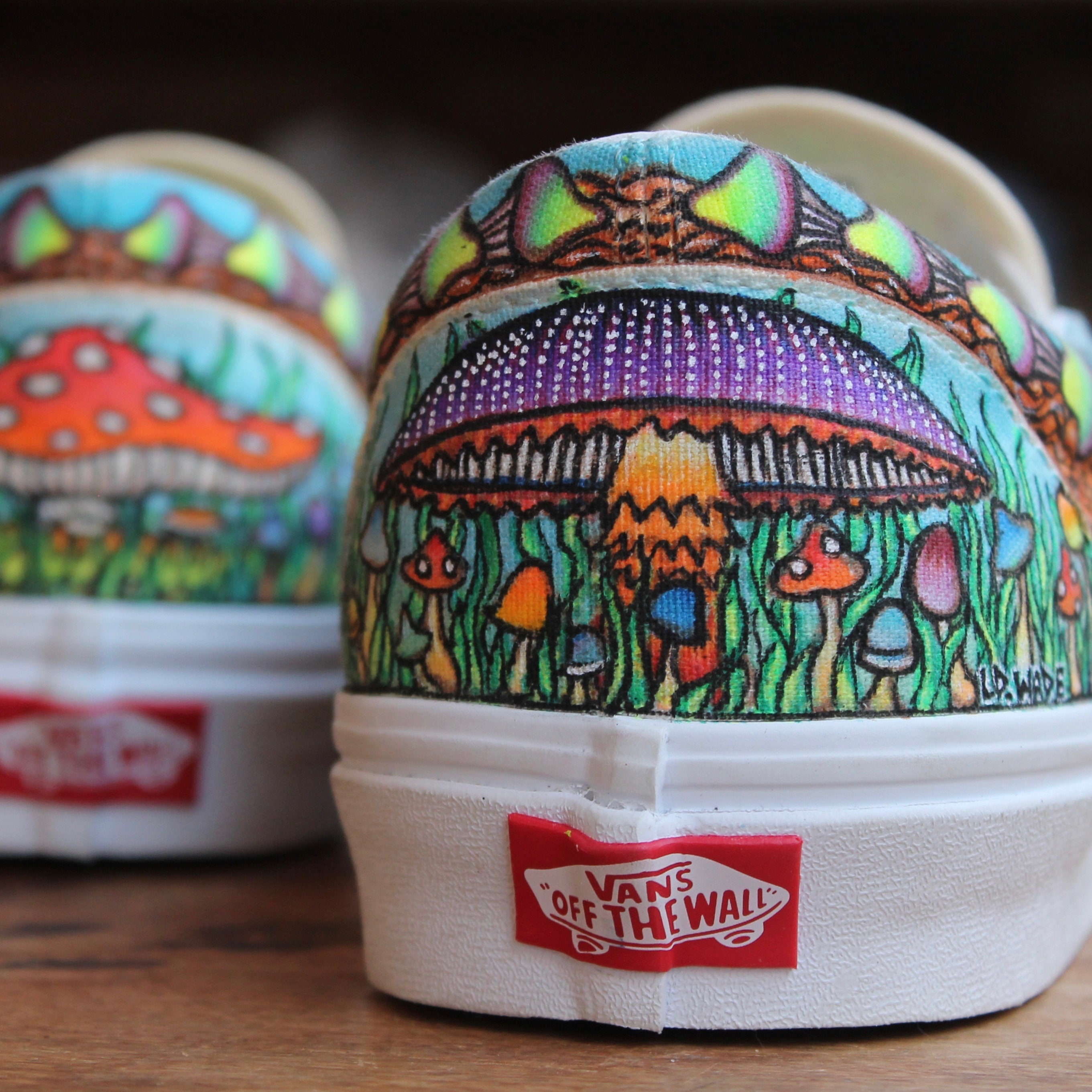 HANDDRAWN MUSHROOM SNEAKERS Custom Vans Slip on Shoes Original