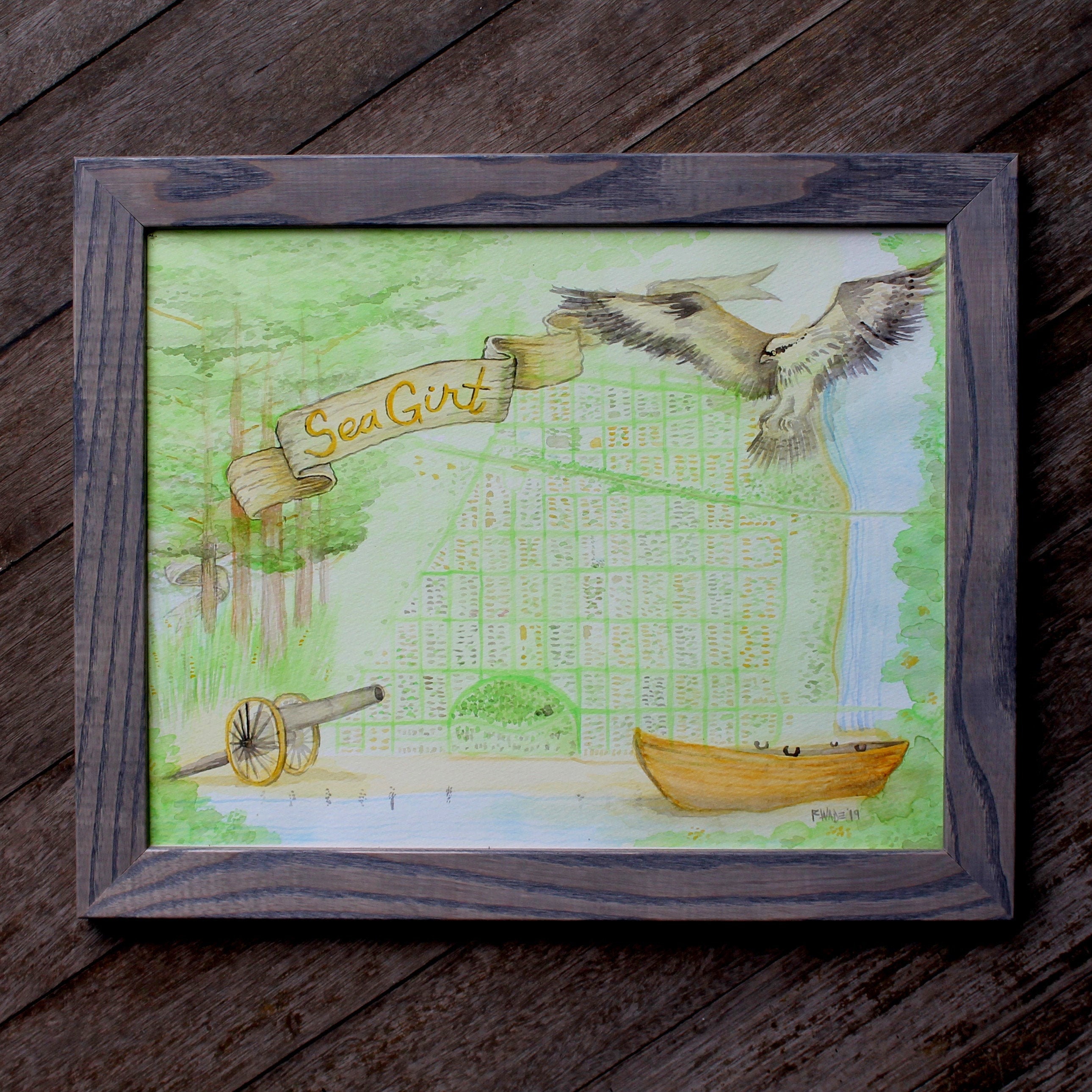 SEA GIRT MAP Watercolor print New Jersey art hand painted Etsy