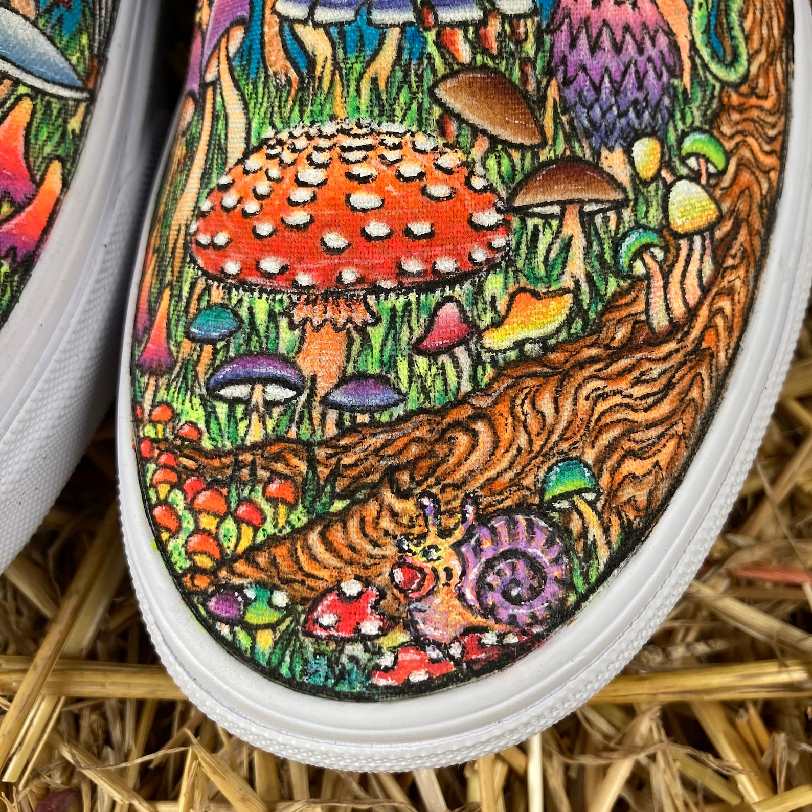 HANDDRAWN MUSHROOM SNEAKERS Custom Vans Slip on Shoes Original Hand