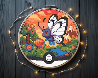 Kruissteekpatroon van Butterfree | Kruissteekpatroon van een Pokeball | Kruissteekpatroon van Pokémon | Direct downloaden