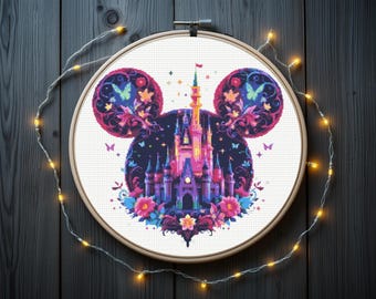Patrón de punto de cruz del País de las Maravillas, Patrón de punto de cruz del Castillo de Mickey Mouse / descarga instantánea