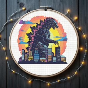 Patrón de punto de cruz de Godzilla / Patrón de punto de cruz de monstruo, descarga instantánea