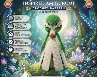 Gardevoir-Pokémon-Häkelanleitung (PDF), Gardevoir-Amigurumi-Puppe, Häkelanleitung für Pokémon-Plüschtiere, Digitaler Download, DIY-Anime-Geschenk