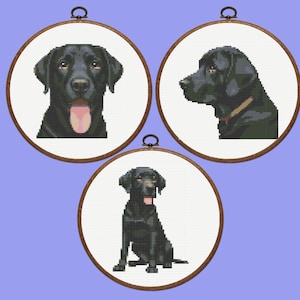 Zwart labrador kruissteekpatroon |  Set van 3 kruissteekpatronen voor honden, direct te downloaden