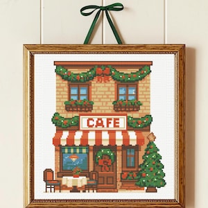 Christmas Shop Cross Stitch Pattern, Cafe Shop Cross Stitch Pattern , Christmas Town,  instant download