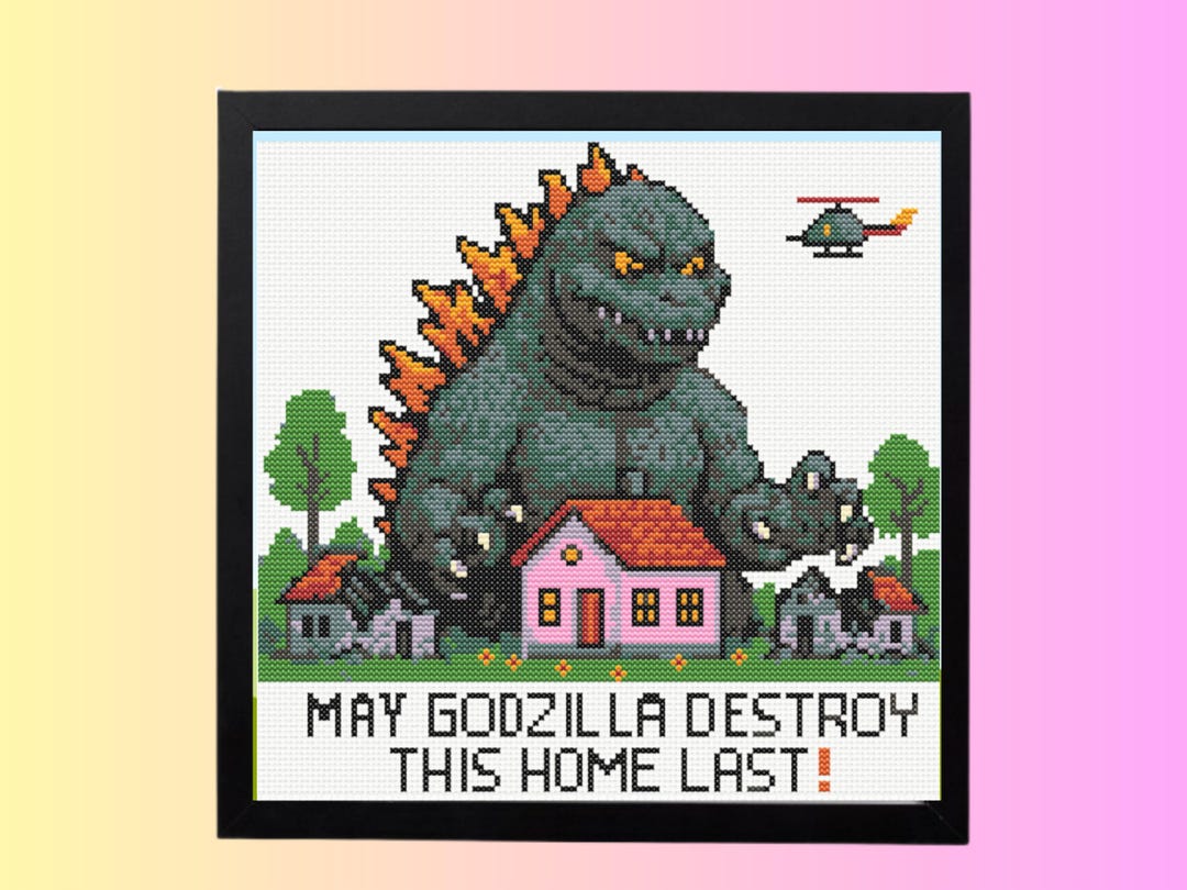 Sweeter Godzilla Pattern Godzilla Cross Stitch Pattern | May Godzilla Destroy This House Last ...