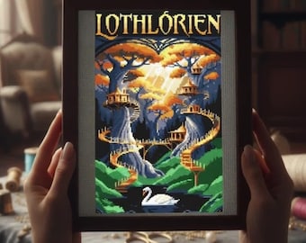 Lothlorien-Kreuzstichmuster, Fantasy-Erde-Kreuzstichmuster, sofortiger Download