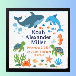 Birth Announcement Cross Stitch Pattern PDF | Ocean Sampler | DIY Baby Shower Easy Chart- instant  PDF