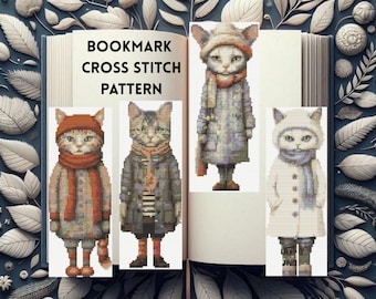 Bookmark Cross Stitch Pattern | Set of 5 Cat Bookmark Cross Stitch Patterns, instant dowload