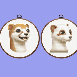Stoat Cross Stitch Pattern |  Set of 2 stoat Cross Stitch Pattern, instant dowload