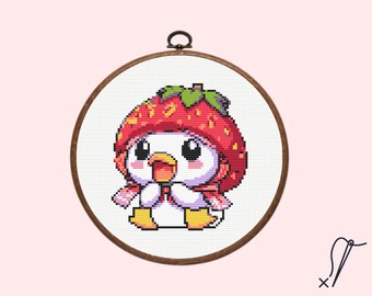 Duck Cross Stitch Pattern | Strawberry Duck Cross Stitch Pattern, instant download