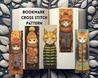 Bookmark Cross Stitch Pattern | Set of 5 Cat Bookmark Cross Stitch Patterns, instant download