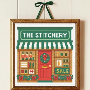 Christmas Shop Cross Stitch Pattern, Tailor Shop Cross Stitch Pattern , Christmas Town,  instant download